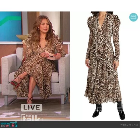 💕RONNY KOBO💕 Bernadette Pleated Leopard-Print Chiffon Midi Dress ~ Small NWT - Picture 6 of 16